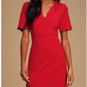 Lulus Medium Truer Words Red Scalloped Short Sleeve Bodycon Dress